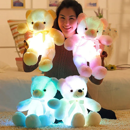 30cm Cute Bear Animals Toy Creative Light Up LED Colorful Glowing Kawaii Bear Christmas Gift for Kids Photography Accessories