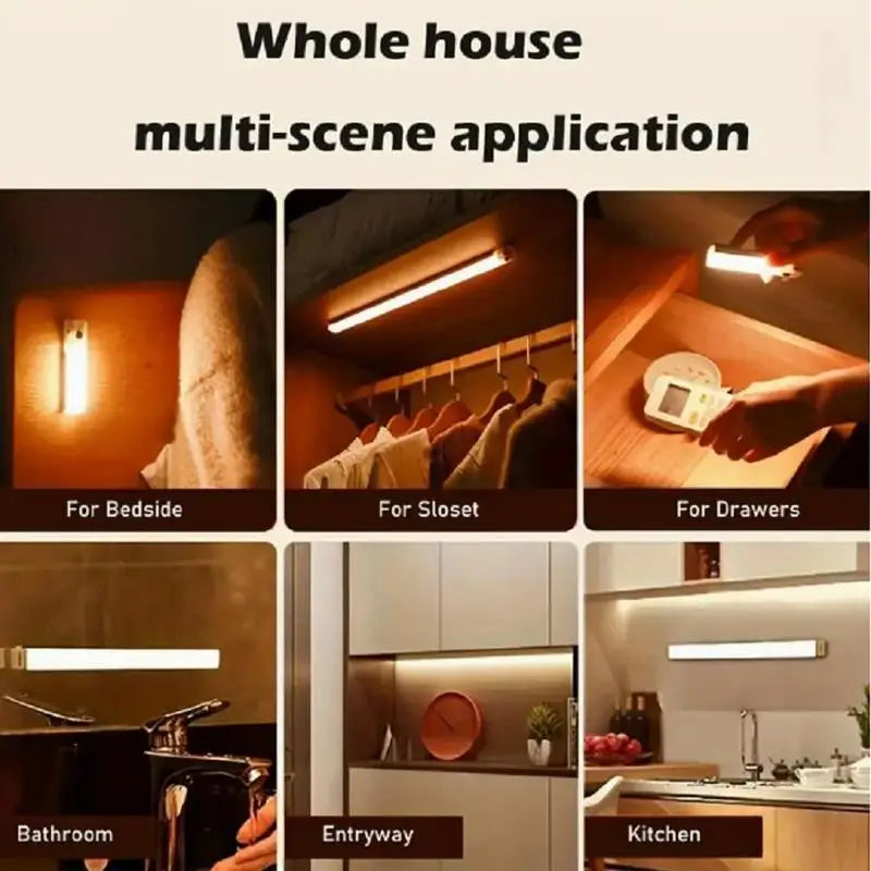 Wireless motion-sensor LED light bar, rechargeable magnetic night light corridor kitchen cabinet stairs hallway wardrobe